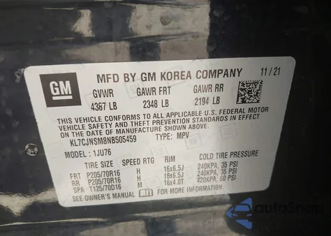 2022 Chevrolet Trax Awd Ls from USA, damaged, VIN KL7CJNSM8NB505459